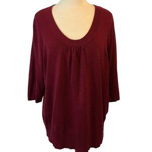 Lane Bryant Pullover Sweater Plus Size 22 24 Red Burgundy Knit Ribbed Hems Soft